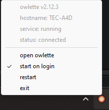 the owlette tray right-click menu