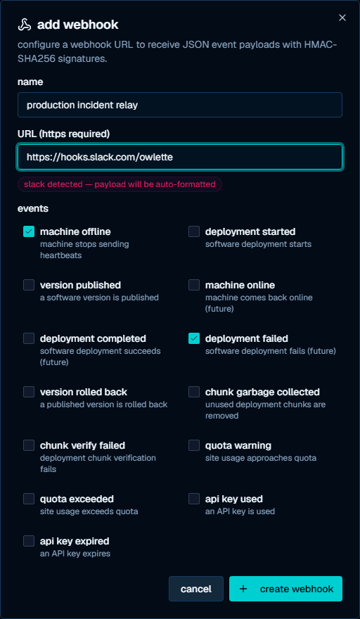 webhook subscription configuration