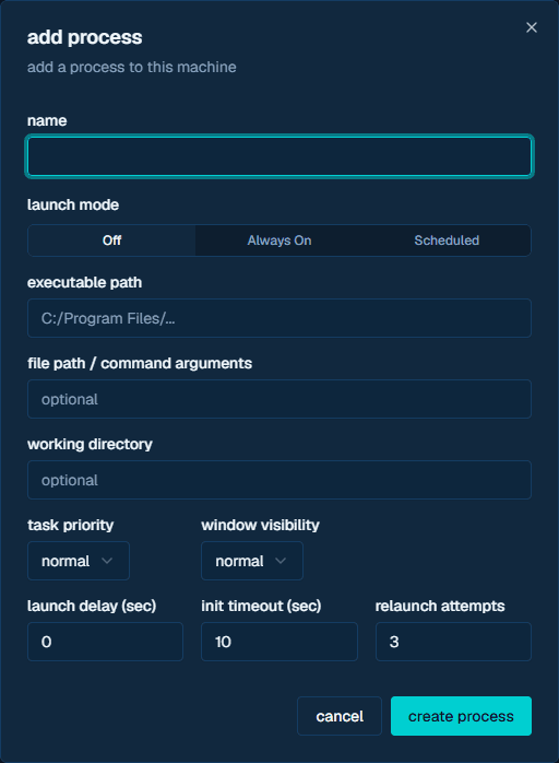 add process dialog